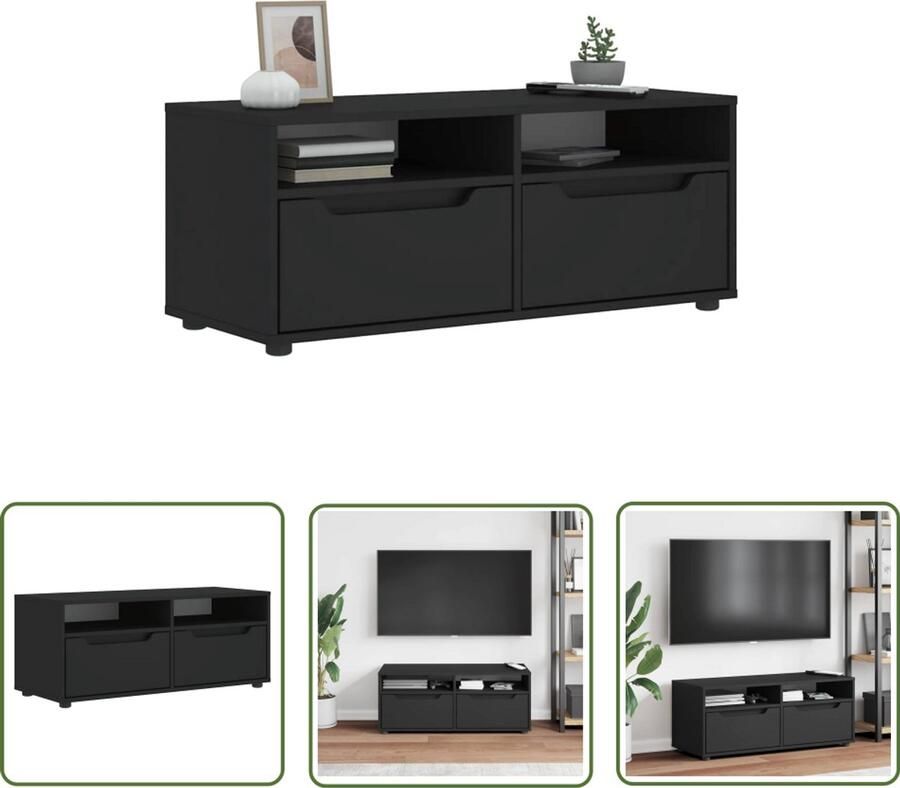 The Living Store Tv-meubel VISNES 100x40x38 cm bewerkt hout zwart Tv-meubel Salontafel Houten Tv-meubel Opbergruimte Media-opstelling