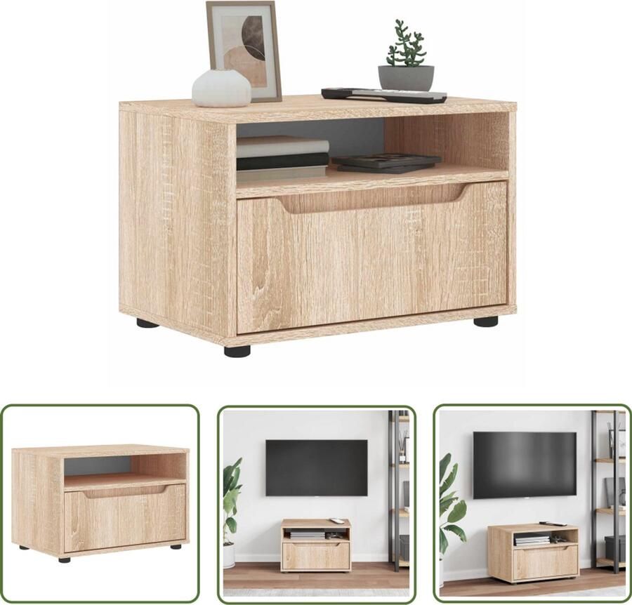The Living Store Tv-meubel VISNES 60x40x38 cm bewerkt hout sonoma eikenkleurig Tv-meubel Salontafel Houten Tv-meubel Opbergruimte Tv Stand
