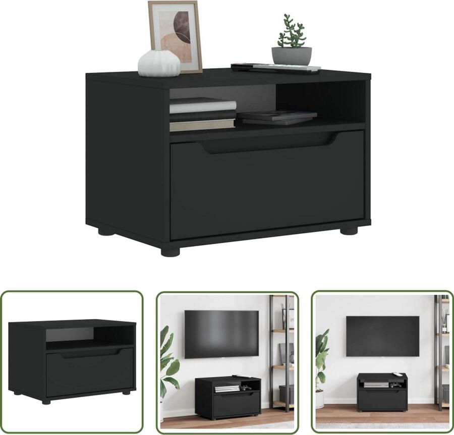 The Living Store Tv-meubel VISNES 60x40x38 cm bewerkt hout zwart Tv-meubel Salontafel Houten Tv-meubel Opbergruimte Televisie Tafel