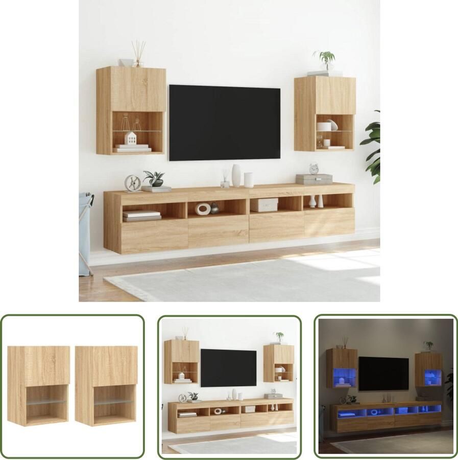 VidaXL Salontafel Tv Meubels Tv-meubels met LED-verlichting 2 st 40 5x30x60 cm sonoma eiken Houten Meubels Led Verlichting Sonoma Eiken