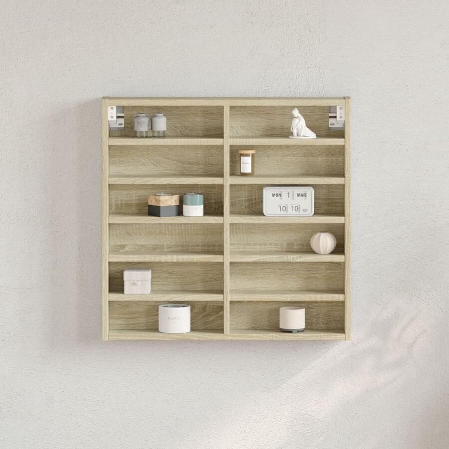 The Living Store Vitrinekast 60x8 5x58 cm bewerkt hout sonoma eikenkleurig Vitrinekast Displaykast Woonkamer Meubels Slaapkamer Meubels Houten Kast