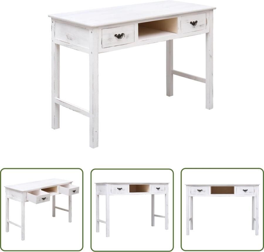 The Living Store Wandtafel Houten 110x45x76 cm Antiekwit Wandtafel Salontafel Bijzettafel Houten Tafel Witte Tafel - Foto 2