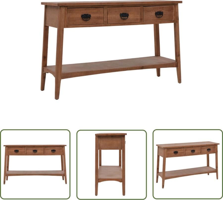 The Living Store Wandtafel Vintage Massief Vurenhout 126x40x77.5 cm 3 lades en 1 schap Wandtafel Salontafel Bijzetkast Vintage Kast Hout Meubilair - Foto 2