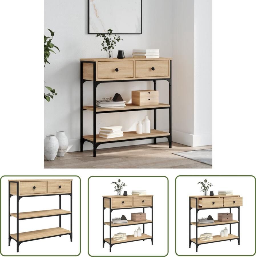 The Living Store Wandtafel 72 5x25x75 cm bewerkt hout sonoma eikenkleurig Wandtafel Salontafel Entreetafel Houten Tafel Landelijke Tafel - Foto 3