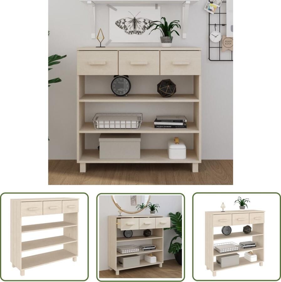 The Living Store Wandtafel HAMAR 90x35x90 cm massief grenenhout honingbruin Wandtafel Salontafel Bijzetkast Hout Grenenhout - Foto 2