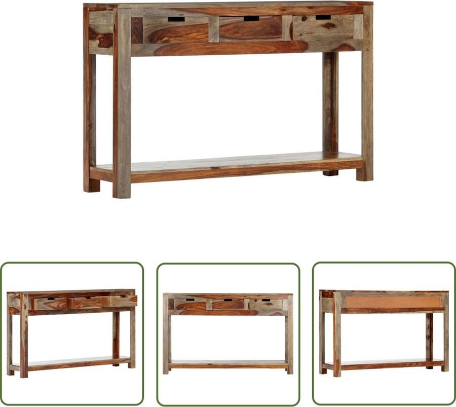 The Living Store Sheesham Wandtafel 120 x 30 x 75 cm Massief Hout 3 lades Wandtafel Salontafel Bijzettafel Sheeshamhouten Meubilair Vintage Tafellamp - Foto 2