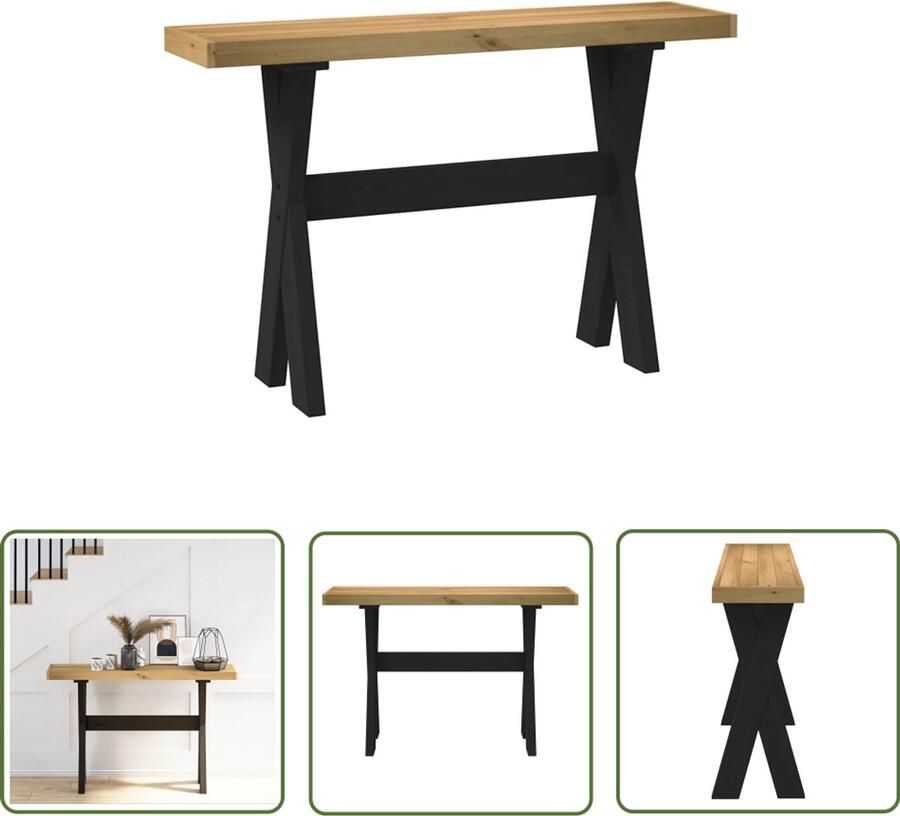 VidaXL Wandtafel NOAIN X-vormige poten 120x30x75 cm massief hout Wandtafel Salontafel Grenoble Houtsoort Industriële Tafel Vintage Tafel