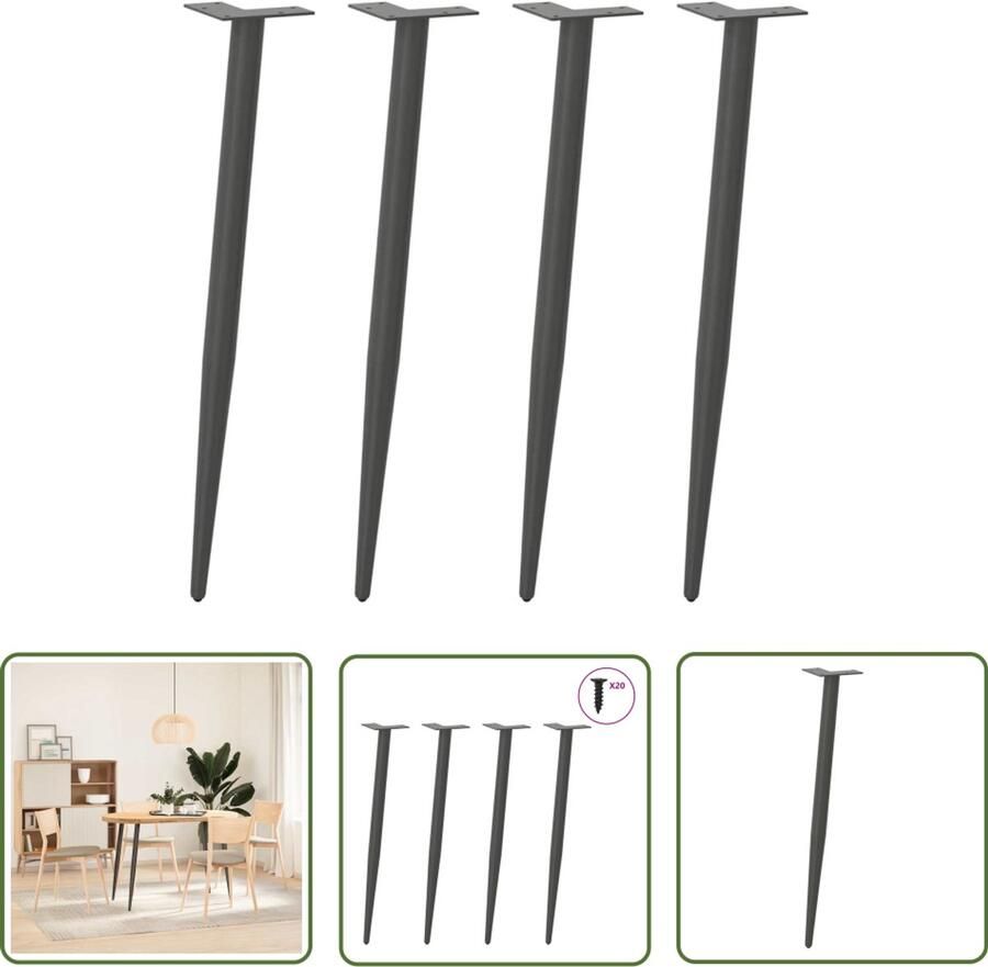 The Living Store Salontafelpoten conische vorm 4 st 72-73 cm staal antraciet Salontafel Potten Salontafelbenen Metalen Salontafelpoten Antraciet Salontafelpoten Vintage Salontafelpoten
