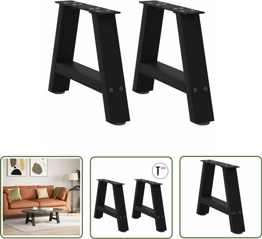 The Living Store Salontafelpoten 2 st A-vormig 40x(30-31) cm staal zwart Salontafel Potten Salontafelbenen Tafelpoten Zwart Staal Tafelpoten Moderne Tafelpoten