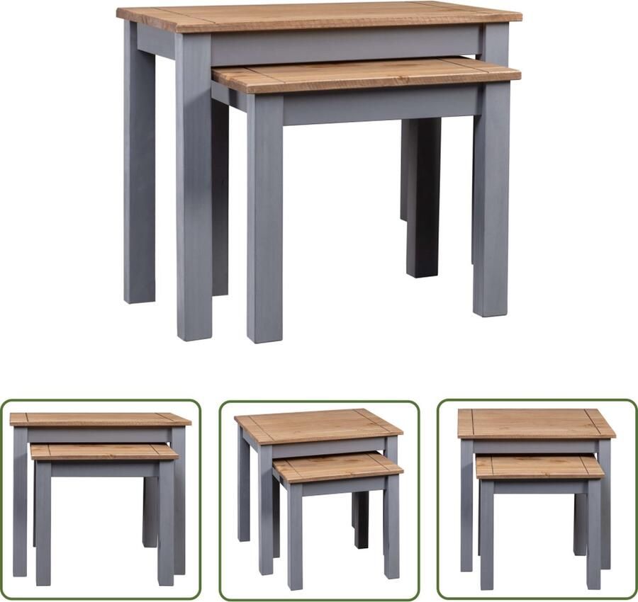 The Living Store Bijzettafeltjes Tafelset grijs naturel 56x40x53.5 cm 43x35.5x42.5 cm Bijzet Tafels Salontafels Grenoble Hout Grijze Meubels Kleine Tafels - Foto 2