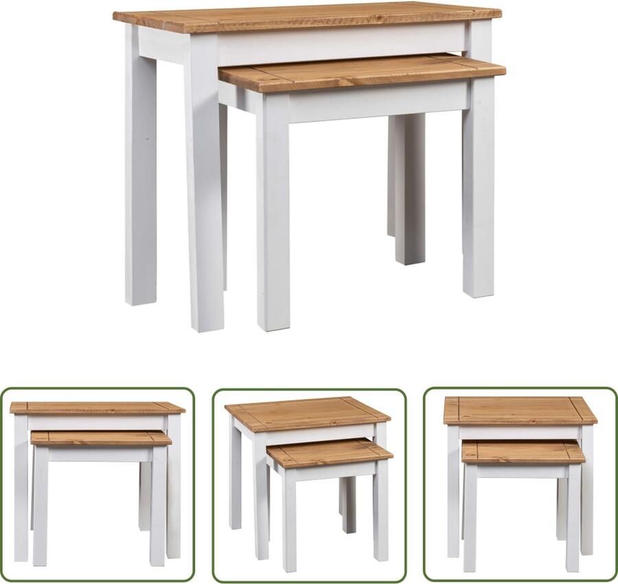 The Living Store Tafeltjesset Bijzettafeltjes Hout maten Handgemaakt Wit en naturel 150cm Bijzet Tafels Salontafels Kleine Tafels Hout Meubilair Grenshouten Meubel - Foto 2