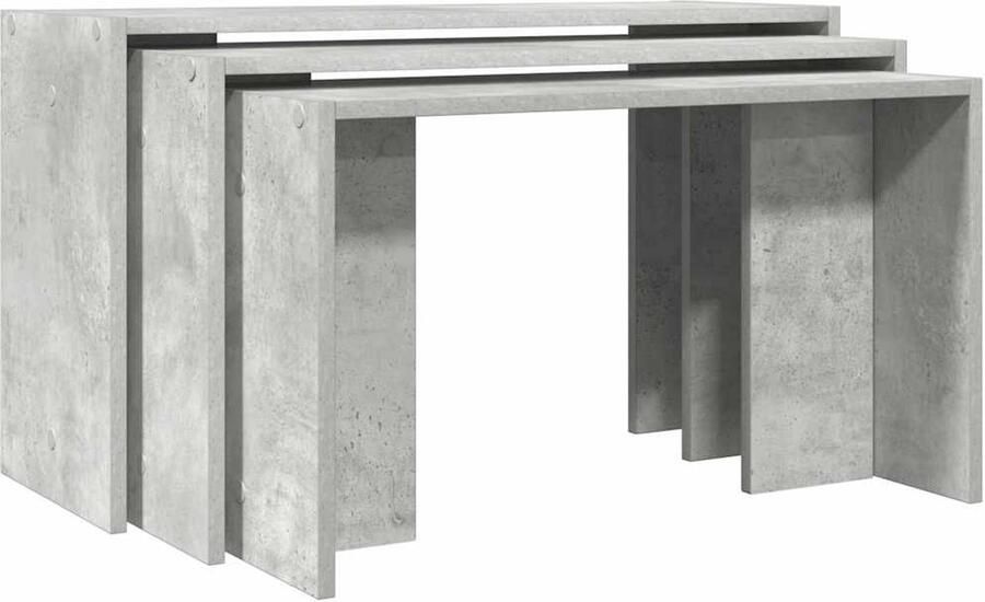 VidaXL Bijzettafel Bijzettafels In Elkaar Passende Tafel In Elkaar Passende Tafels 3-delige Tafeltjesset bewerkt hout betongrijs