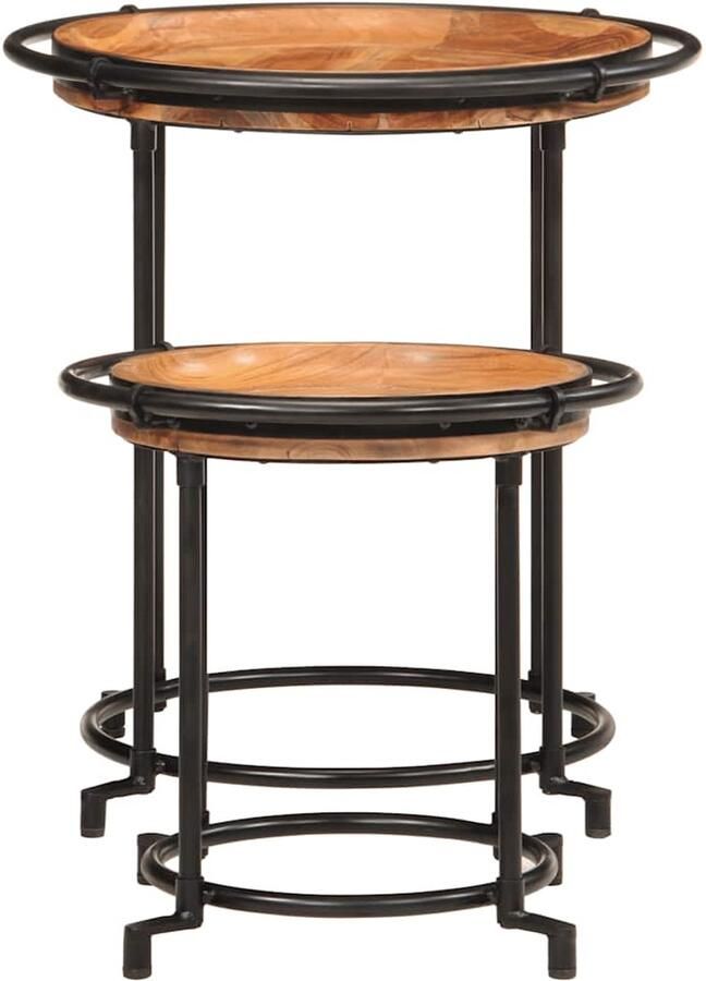 The Living Store 2-delige Bijzettafelset massief acaciahout Bijzettafel Salontafel Houten Tafel Acaciahout Industrieel Design