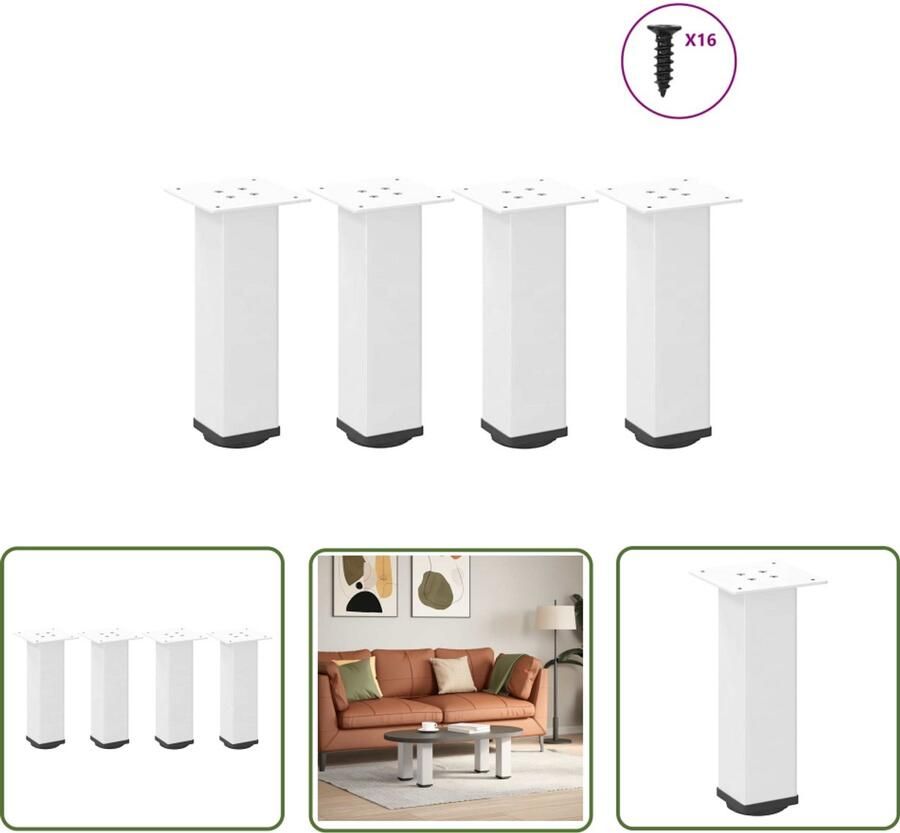 The Living Store Salontafelpoten 4 st 42-44 cm staal wit Salontafel Potten Salontafels Poten Tafelpoten Witte Tafelpoten Metalen Tafelpoten