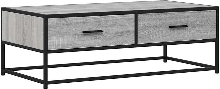 The Living Store Salontafel 100x50x35 cm bewerkt hout en metaal grijs sonoma Salontafel Houten Salontafel Grijze Salontafel Industrieel Design Multifunctioneel Meubel