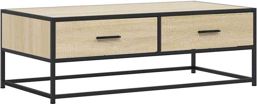 The Living Store Salontafel 100x50x35 cm bewerkt hout en metaal sonoma eiken Salontafel Bijzettafel Houten Tafel Metalen Tafel Industrieel Design