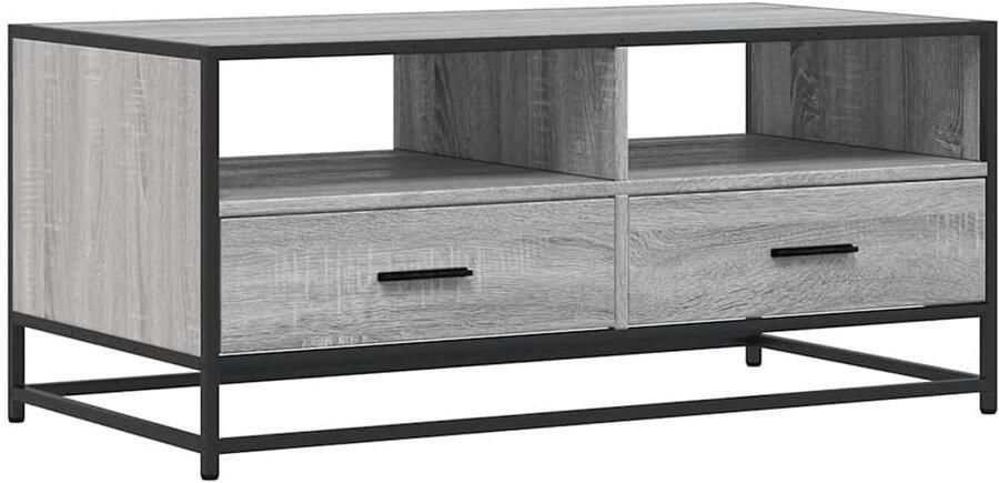 The Living Store Salontafel 100x50x45 cm bewerkt hout en metaal grijs sonoma Salontafel Houten Salontafel Grijze Salontafel Industrieel Meubilair Woonkamerdecoratie