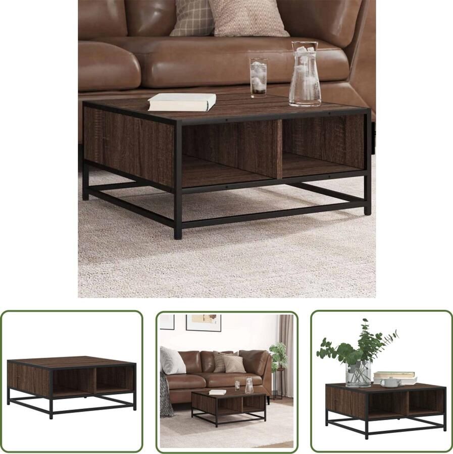 The Living Store Salontafel 60 5x60 5x30 cm bewerkt hout en metaal bruin eiken Salontafel Houten Salontafel Industrieel Meubilair Bijzettafel Opbergruimte