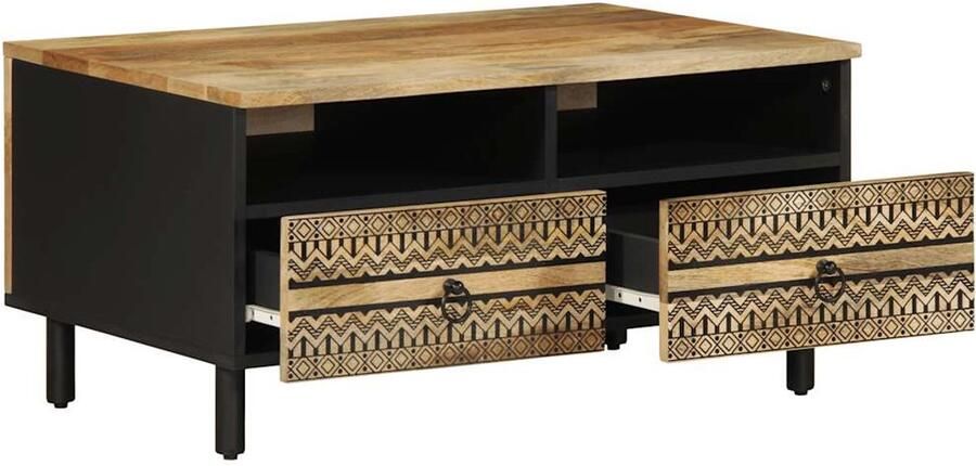 The Living Store Salontafel 80x54x40 cm massief ruw mangohout zwart Salontafel Houten Salontafel Mango Wood Tafel Industriële Salontafel Tv Tafels