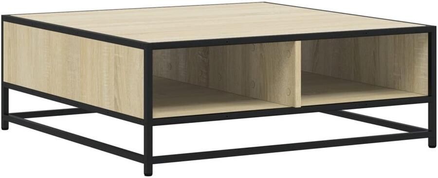 The Living Store Salontafel 80x80x30 cm bewerkt hout en metaal sonoma eikenkleur Salontafel Houten Salontafel Zwarte Salontafel Industrieel Design Multifunctioneel Meubel