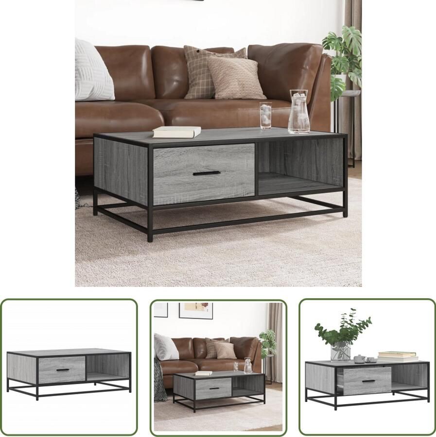 VidaXL Salontafel 90x57x35 cm bewerkt hout en metaal grijs sonoma Salontafel Salontafels Houten Salontafel Metalen Salontafel Grijze Salontafel