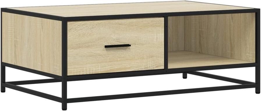 The Living Store Salontafel 90x57x35 cm bewerkt hout en metaal sonoma eiken Salontafel Houten Salontafel Industrieel Meubilair Bijzettafel Tv Tafeltje