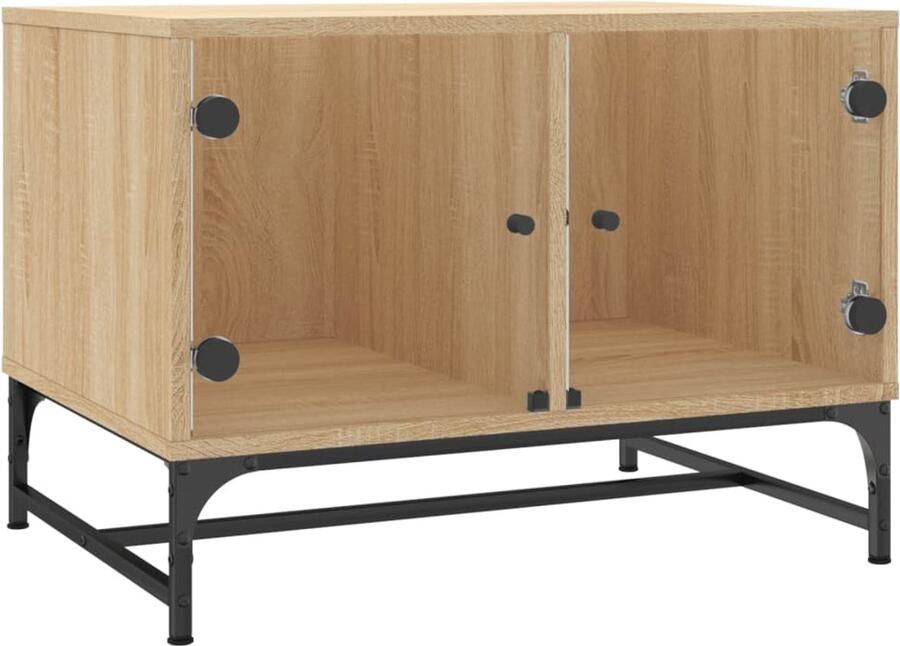 The Living Store Salontafel met glazen deuren 68 5x50x50 cm sonoma eikenkleurig Salontafel Eiken Meubilair Houten Salontafel Tv Tafels Opbergtafels