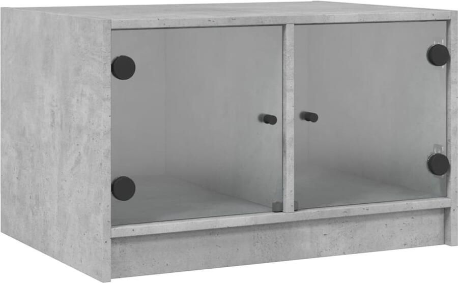 VidaXL Salontafel met glazen deuren 68x50x42 cm betongrijs Salontafel Salontafels Houten Salontafel Betonnen Salontafel Tv Tafellaar
