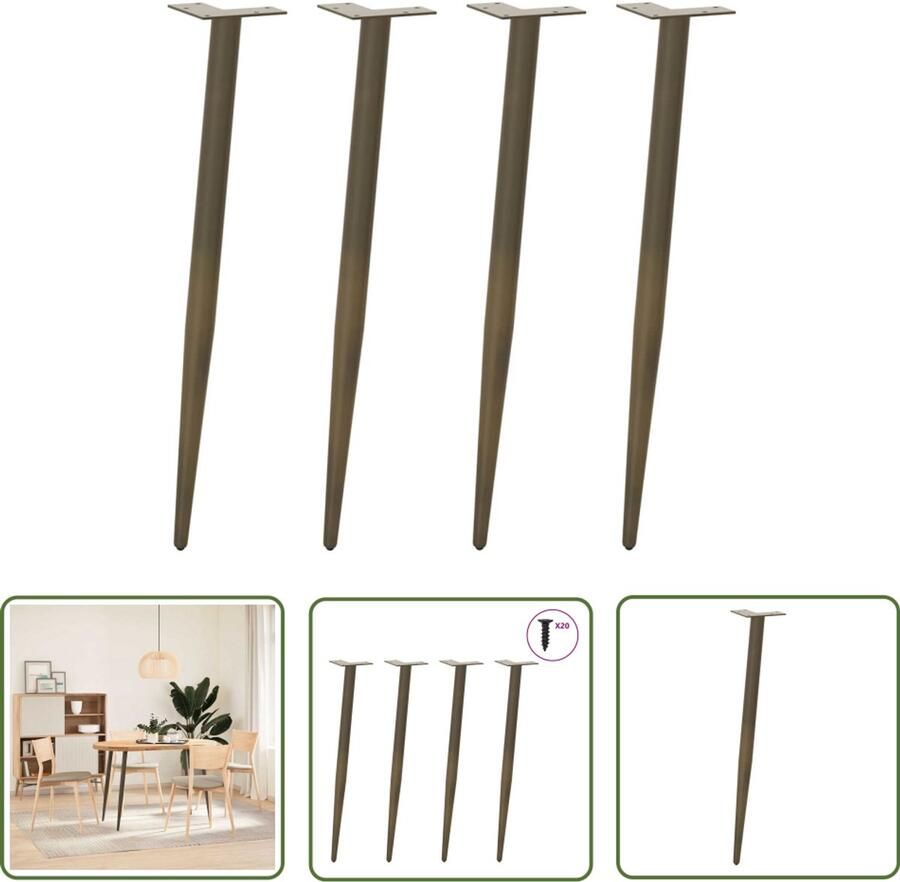 The Living Store Salontafelpoten conische vorm 4 st 72-73 cm staal naturel Salontafel Potten Salontafels Metalen Tafellaar Vintage Salontafel Industrieel Meubel