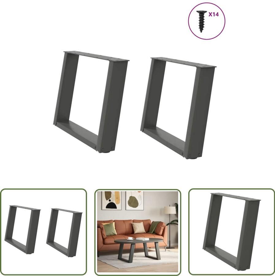 VidaXL Salontafels Salontafel Potten Salontafelpoten 2 st U-vormig 70x(42-43) cm staal antraciet Tafelpoten Robuuste Tafelpoten Zwarte Tafelpoten