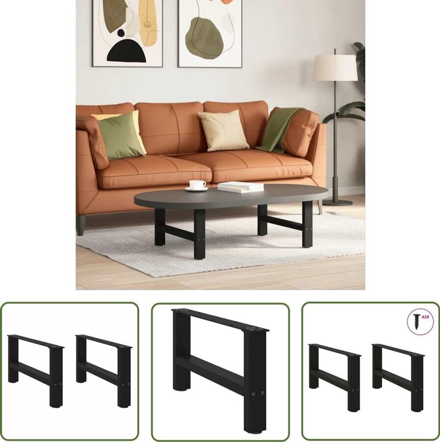 The Living Store Salontafelpoten 2 st 70x(30-31) cm staal zwart Salontafelpoten Salontafels Metalen Meubilair Zwarte Meubels Tafelbenen