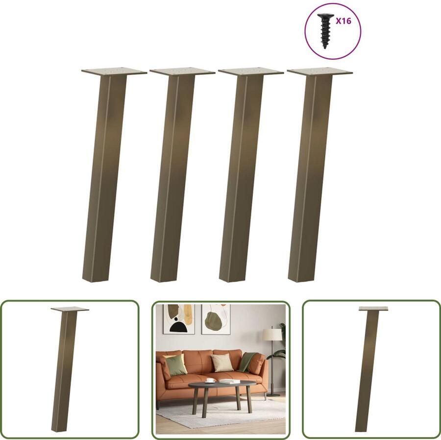 The Living Store Salontafelpoten 4 st 30 cm staal naturel Salontafelpoten Salontafels Metalen Poten Industriele Design Modern Tafellaar