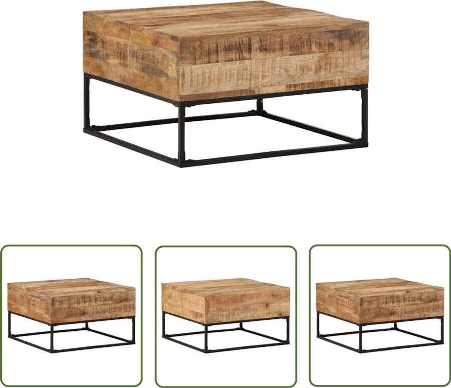 The Living Store Salontafel Ruw mangohout 68 x 68 x 41 cm Natuurlijke afwerking Salontafel Salontafeltje Mangoholztasl Houten Salontafel Industrie Style