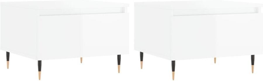 VidaXL Salontafel Salontafels Tafel Bijzettafel Salontafels 2 st 50x46x35 cm bewerkt hout hoogglans wit - Foto 2