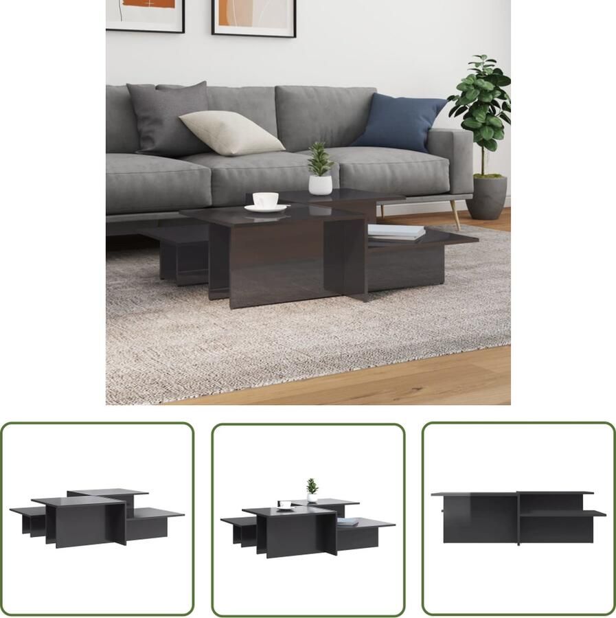 The Living Store Salontafel Grijs Hoogglans 111.5 x 50 x 33 cm 2 stuks Salontafel Salontafeltje Koffietafel Tv Tafel Houten Salontafel