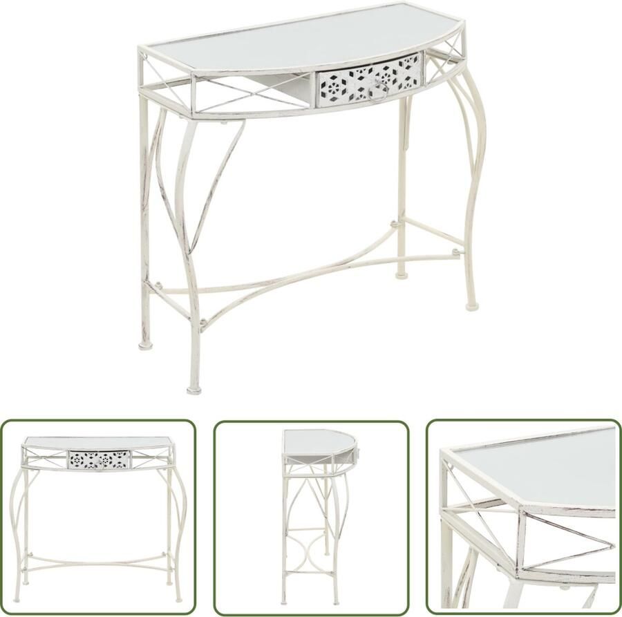 The Living Store Bijzettafel Franse stijl 82x39x76 cm metaal wit Bijzettafel Salontafeltjes Frans Stijltje Vintage Meubel Metaal Bijzettafel - Foto 2