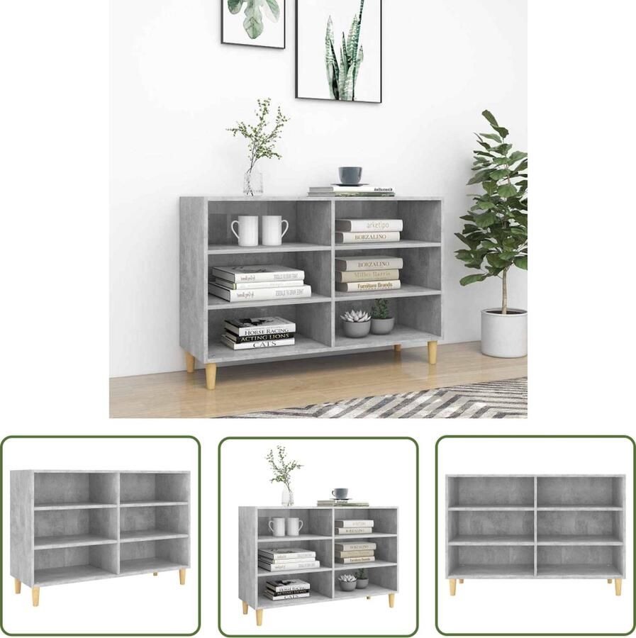 The Living Store Dressoir 103 5x35x70 cm bewerkt hout betongrijs Dressoir Scandinavisch Design Betongrijs Opbergkast Salontafel