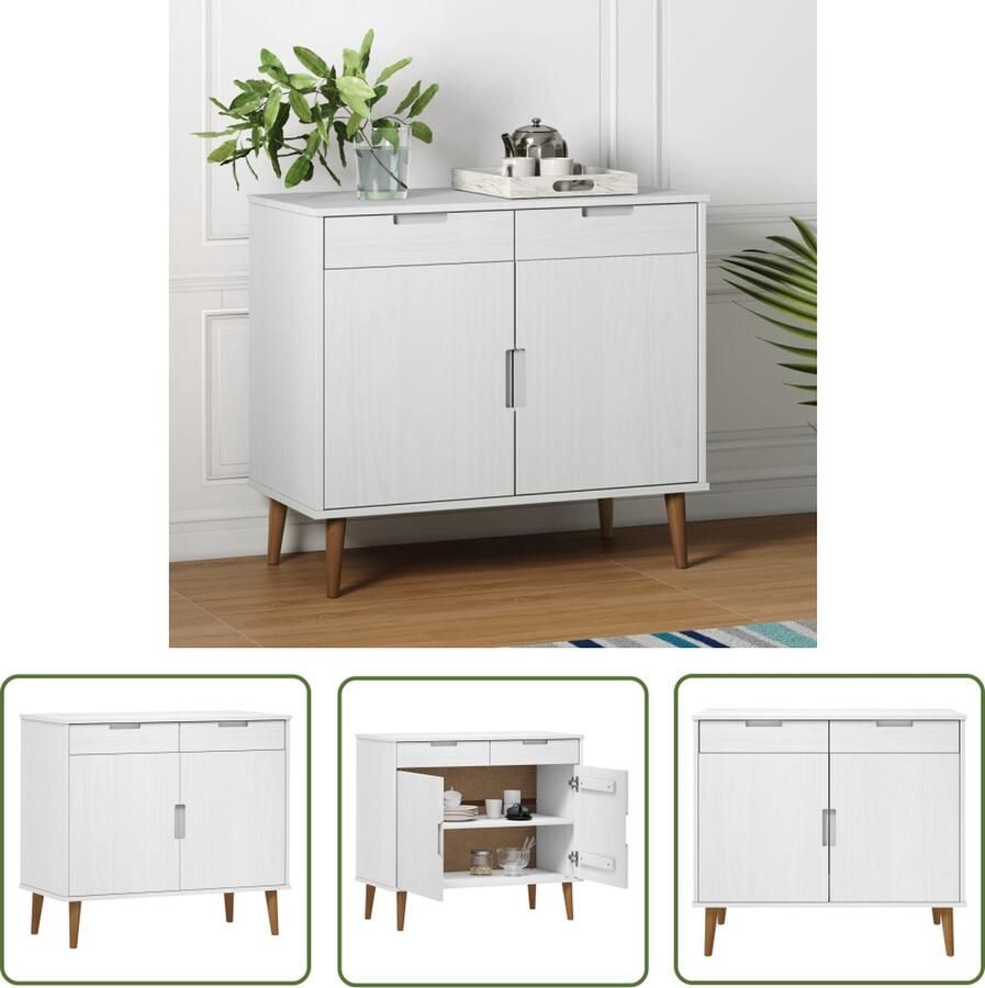 The Living Store Dressoir MOLDE 90x40x80 cm massief grenenhout wit Dressoir Kast Scandinavisch Design Grenenhout Wit