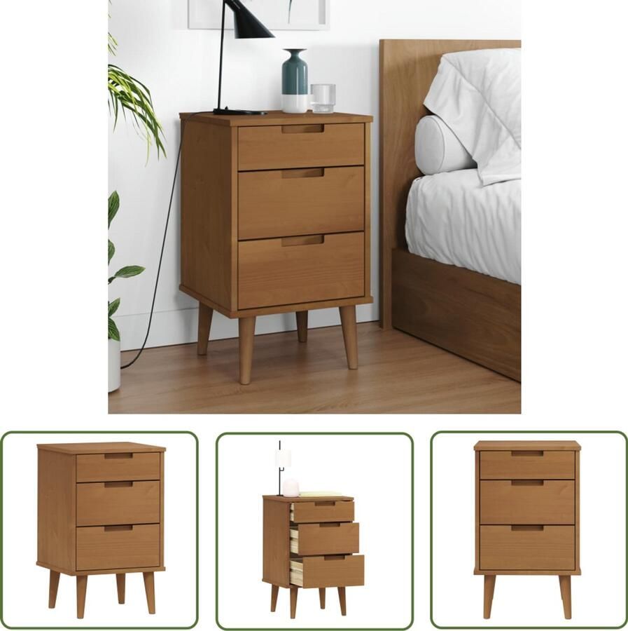 The Living Store Nachtkastje MOLDE 40x35x65 cm massief grenenhout bruin Nachtkastje Scandinavisch Design Houten Nachtkastje Grenenhout Bruine Kleur