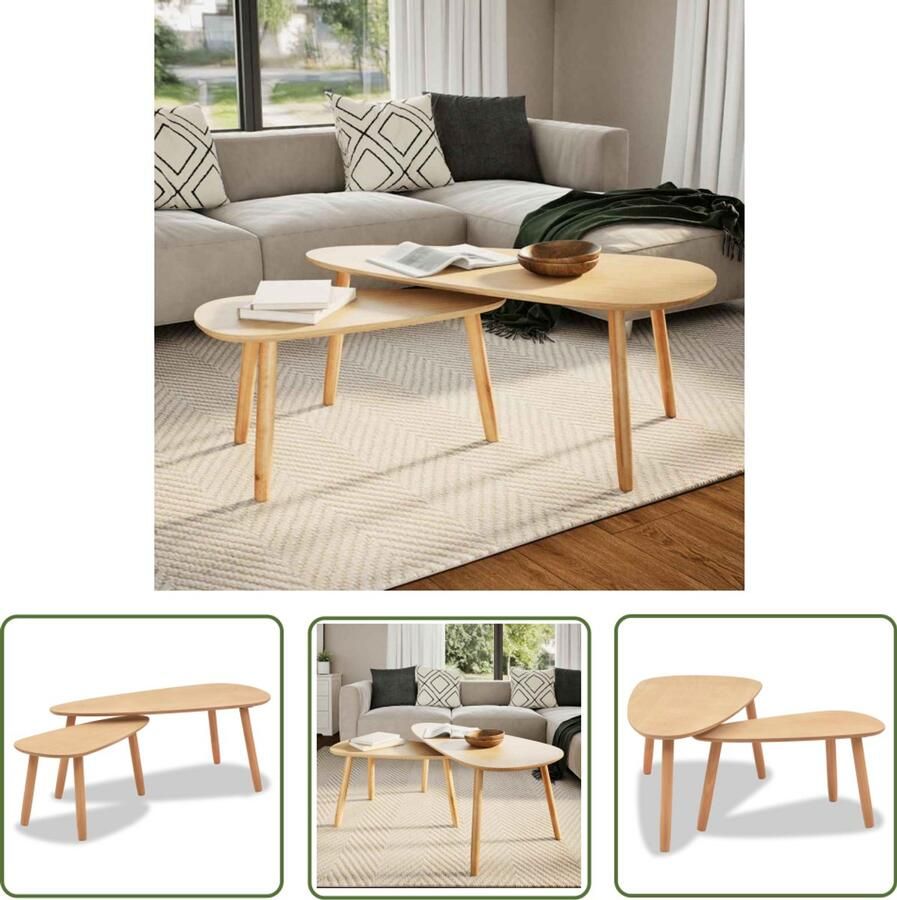 The Living Store Salontafel Scandinavische stijl Massief grenenhout MDF tafelbladen Set van 2 Bruin 100x50x40cm 70x34.5x35cm Salontafel Scandinavisch Design Hout Grenenhout Mdf - Foto 2