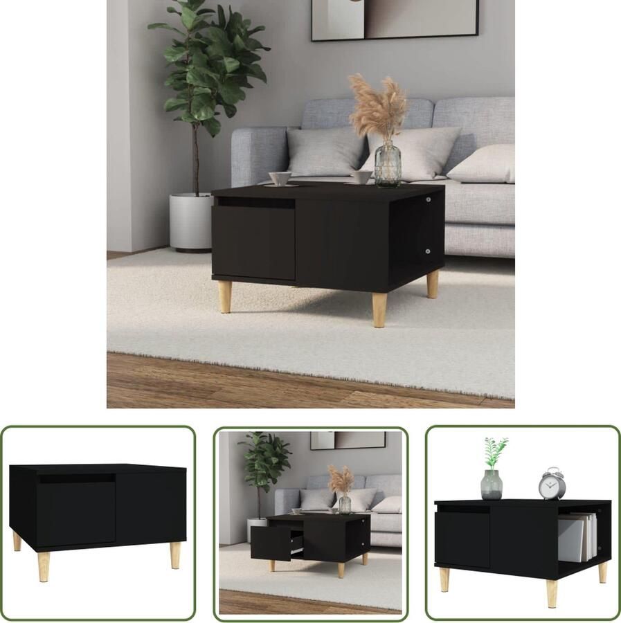 The Living Store Salontafel Scandinavisch Ontwerp 55 x 55 x 36.5 cm Zwart Salontafel Scandinavisch Design Houten Salontafel Zwarte Salontafel Compact Salontafel