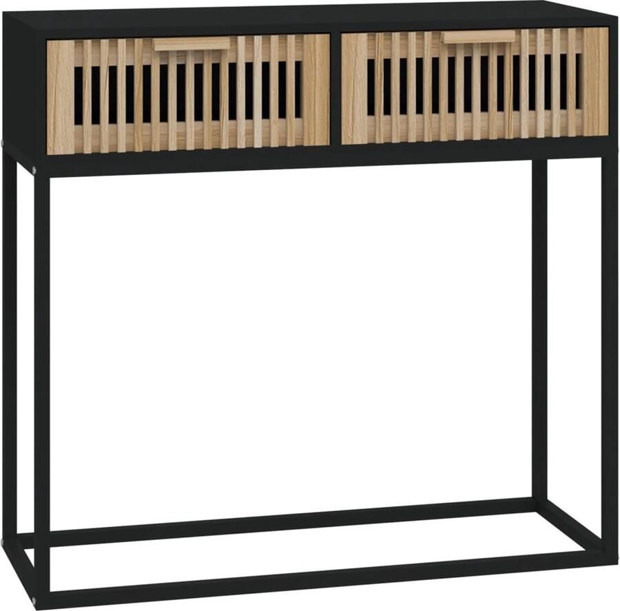 The Living Store Wandtafel 80x30x75 cm bewerkt hout en ijzer zwart Scandinavische Wandtafel Wandconsole Salontafel Entreetafel Houten Tafel