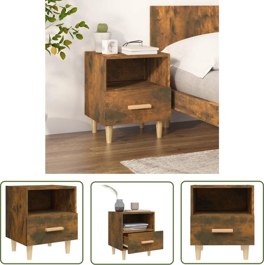 The Living Store Nachtkastje Scandinavische Gerookt Eiken 40 x 35 x 47 cm Nacht Kastje Scandinavisch Meubilair Houten Nacht Kast Bruine Nachtkast Bijzettafel - Foto 2