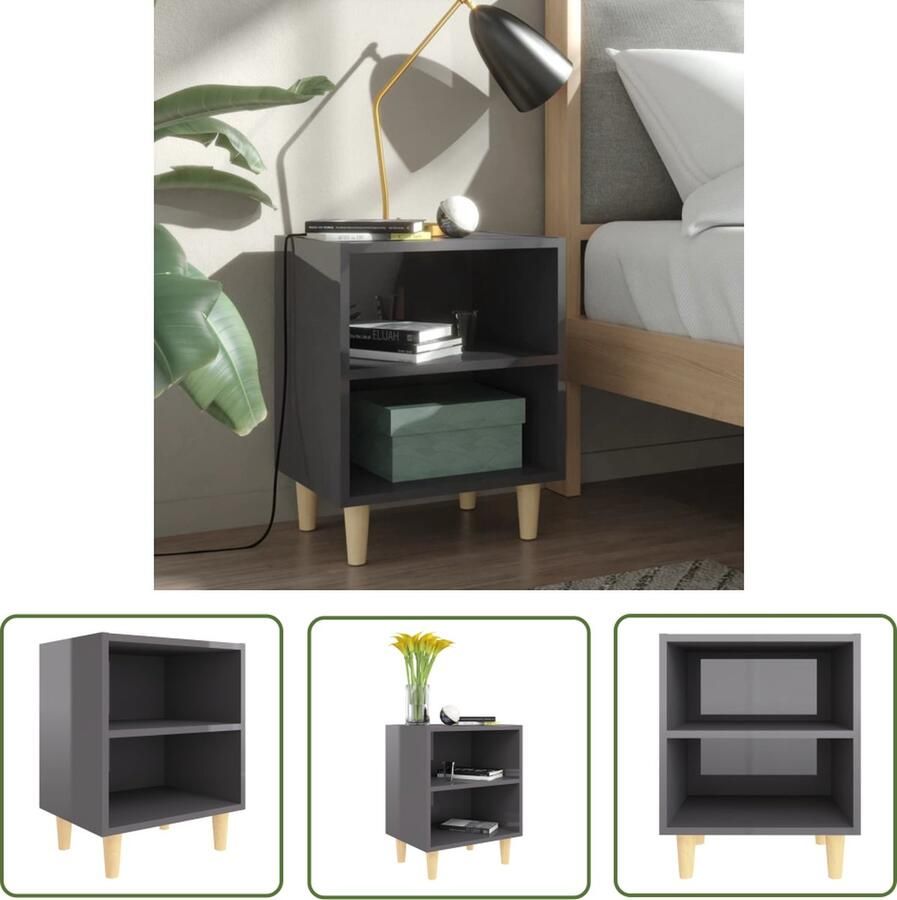 The Living Store Nachtkastje Scandinavisch Houten poten 40x30x50 cm Hoogglans grijs Nachtkastje Scandinavisch Meubilair Grijze Kamerdecoratie Houten Nachtkastje Stapelbare Kasten - Foto 2