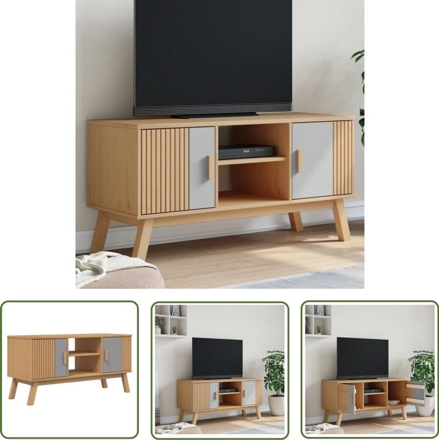 The Living Store Tv-meubel OLDEN 114x43x57 cm grenenhout grijs en bruin Tv Kast Scandinavische Design Grenenhout Tv Meubel Salontafel