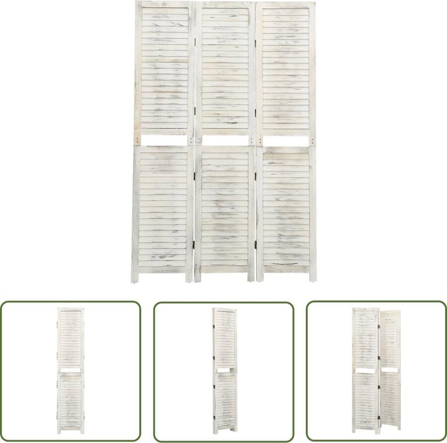 The Living Store Kamerscherm met 3 panelen 105x165 cm hout antiekwit Kamerscherm Scheidingswand Houten Scherm Antiek Wit Paulowniahout