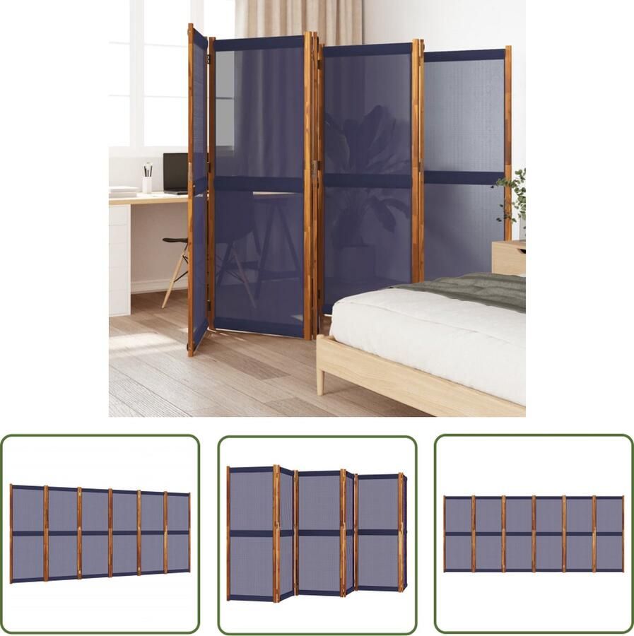 The Living Store Kamerscherm Sfeerscherm 420 x 180 cm Donkerblauw Textileen Acaciahout Kamerscherm Scheidingswand Privacy Screen Woonaccessoires Woondecoratie