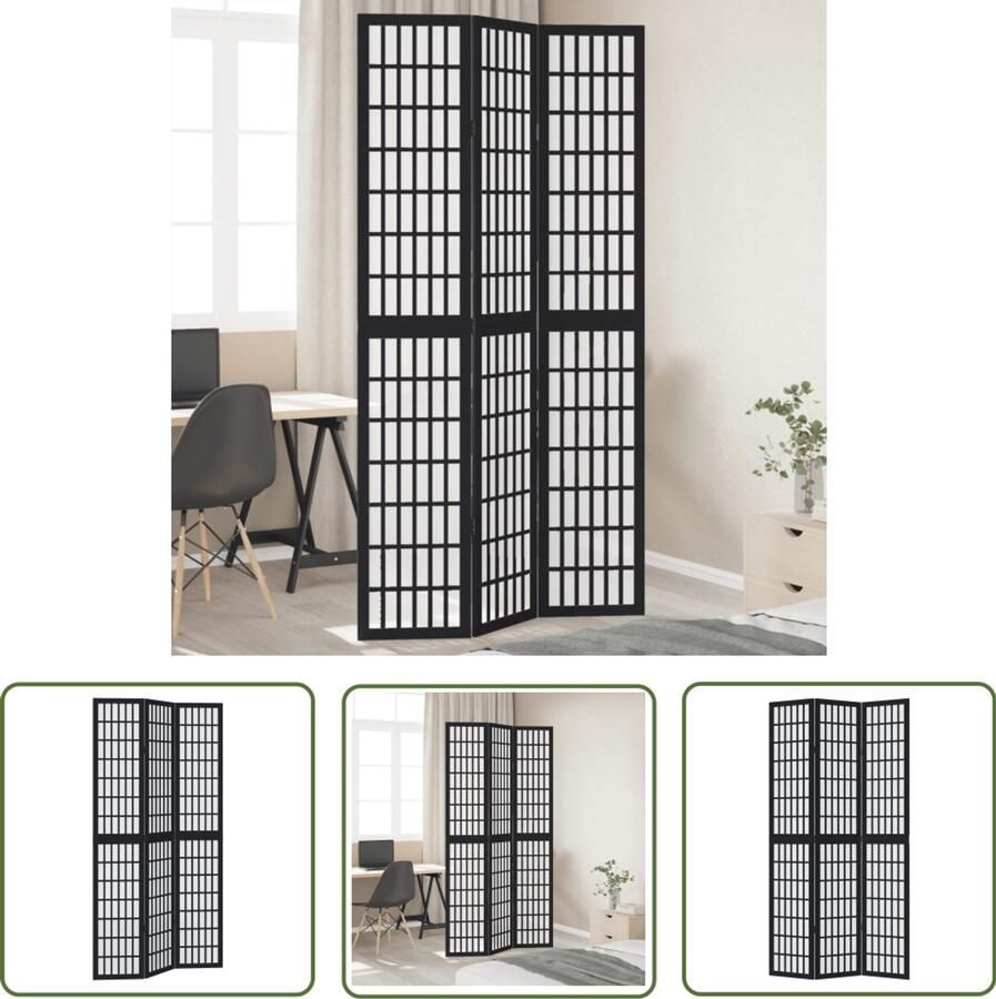 VidaXL Kamerscherm met 3 panelen massief paulowniahout zwart Kamerscherm Schermen Wanddecoratie Houten Kamersscherm Paulowniahout