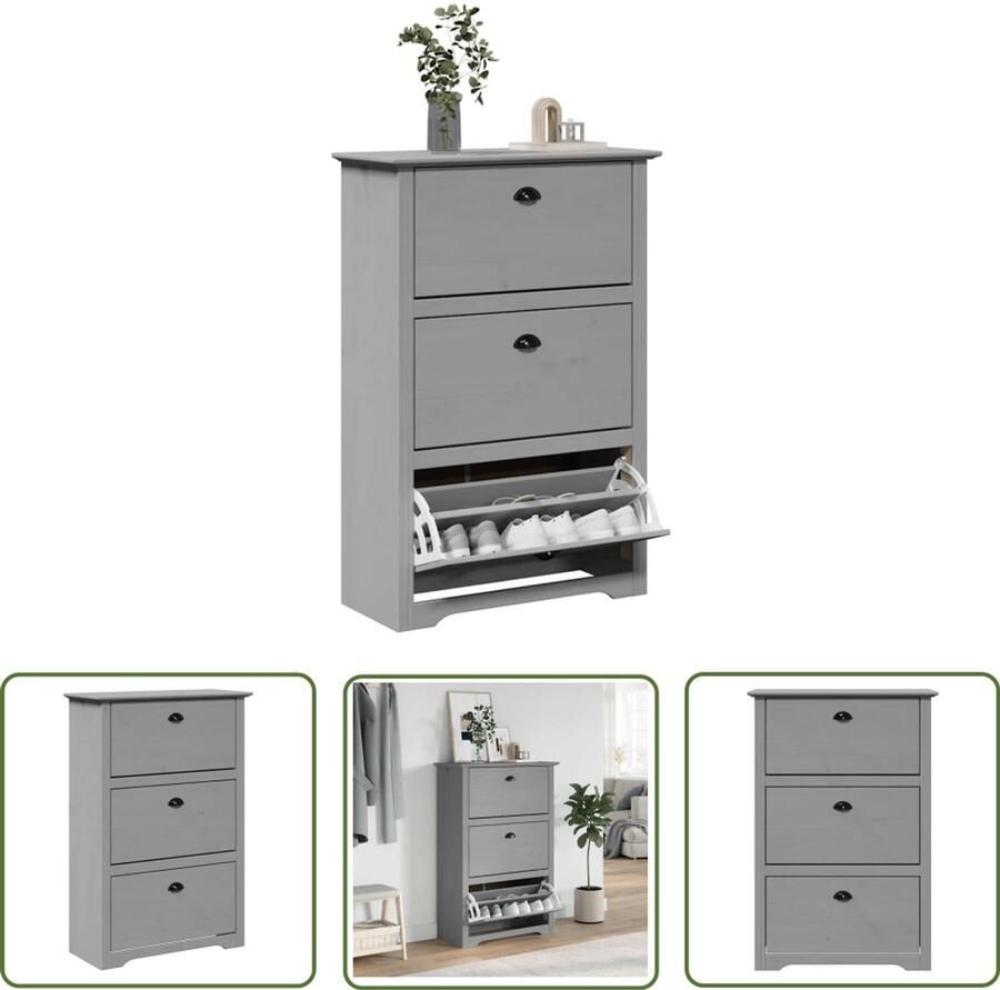 VidaXL Schoenenrek BODO 80x35x118 cm grijs Schoenenrek Schoenen Kast Houten Schoenenrek Grijze Schoenenkast Entree Organisatie