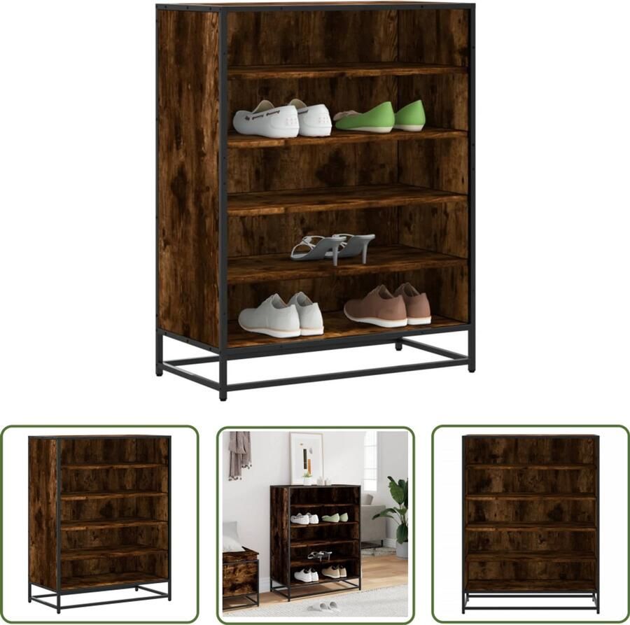 VidaXL Schoenenkast 75x38x97 5 cm bewerkt hout en metaal gerookt eiken Schoenenkast Schoenen Organisatie Opbergkast Houten Schoenenkast Moderne Schoenenkast